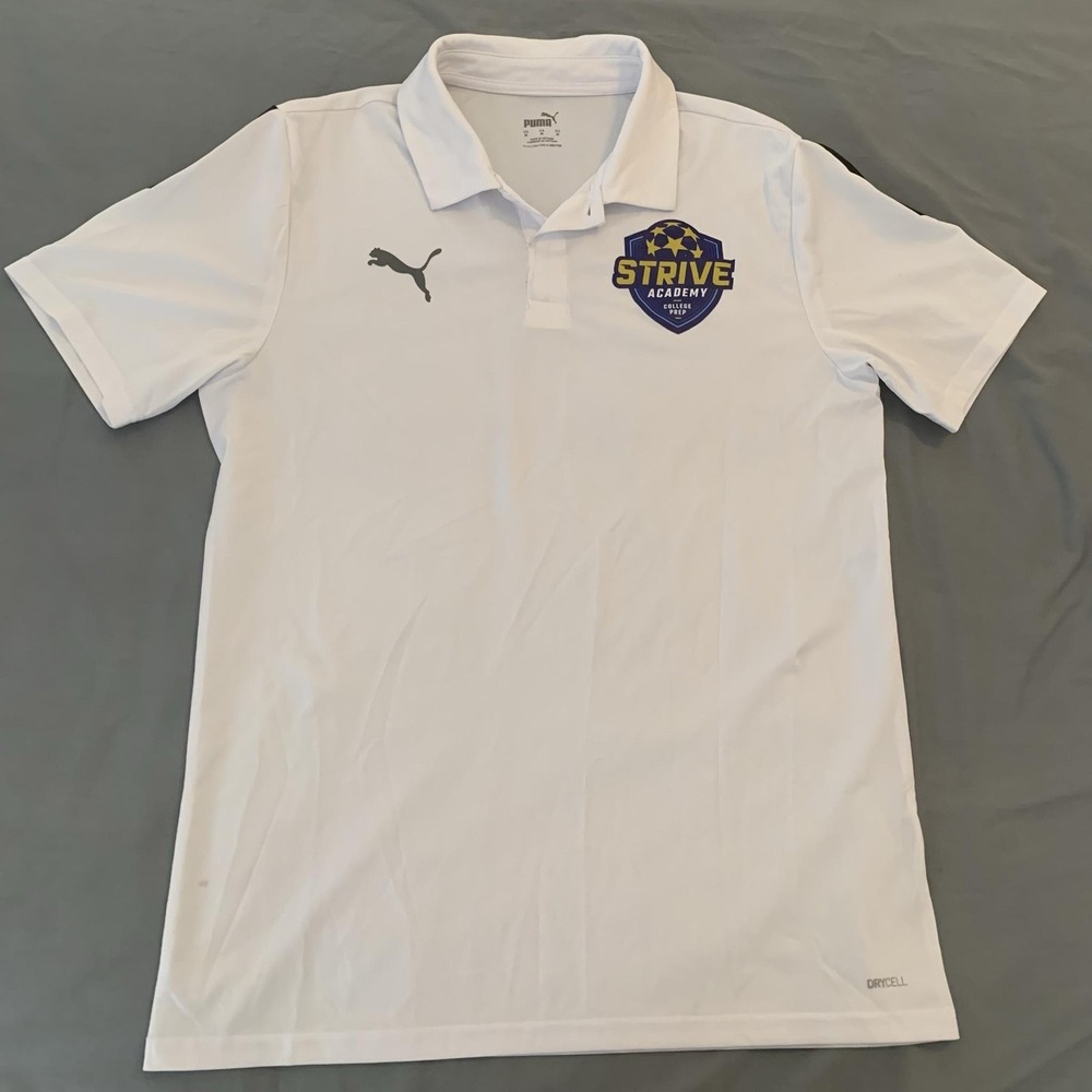 Strive Academy Shirt Mens Medium White Soccer College Prep Puma DryCell Polo